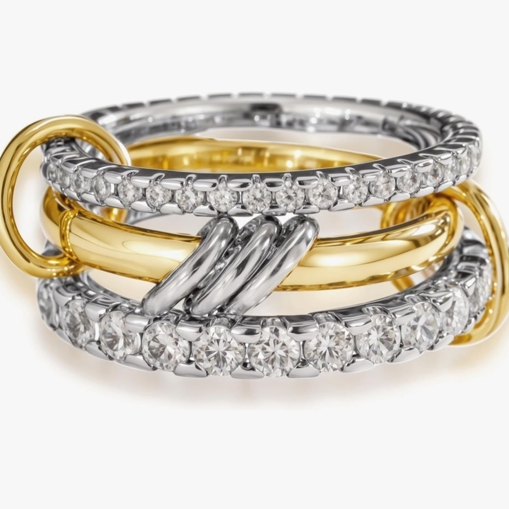 18kt Gold and Silver stacked Interlocking Ring luxury jewelry